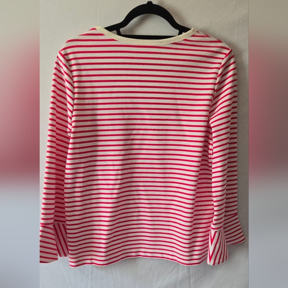 3/$25 Draper James Pink/White Striped Nautical Preppy Bell Sleeve Pullover M - Picture 4 of 5